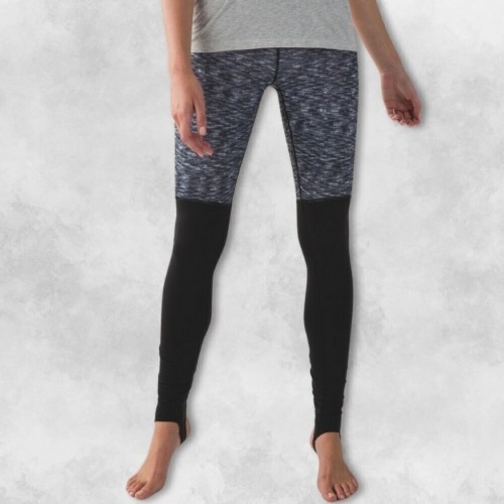 Lululemon Wunder Under Stirrup Leggings Dramatic Static Adjustable Black Gray W